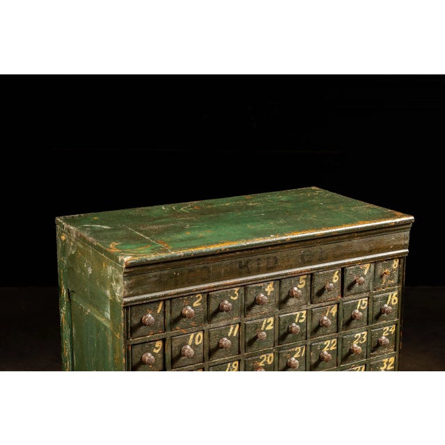 Wood Early 20th Century Industrial Parts Cabinet in Green For Sale - Image 7 of 12
