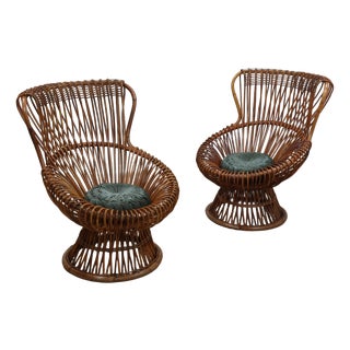 Margherita Armchairs in Rattan and Cane by Franco Albini, 1950s, Set of 2 For Sale