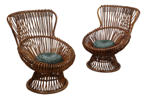 Margherita Armchairs in Rattan and Cane by Franco Albini, 1950s, Set of 2