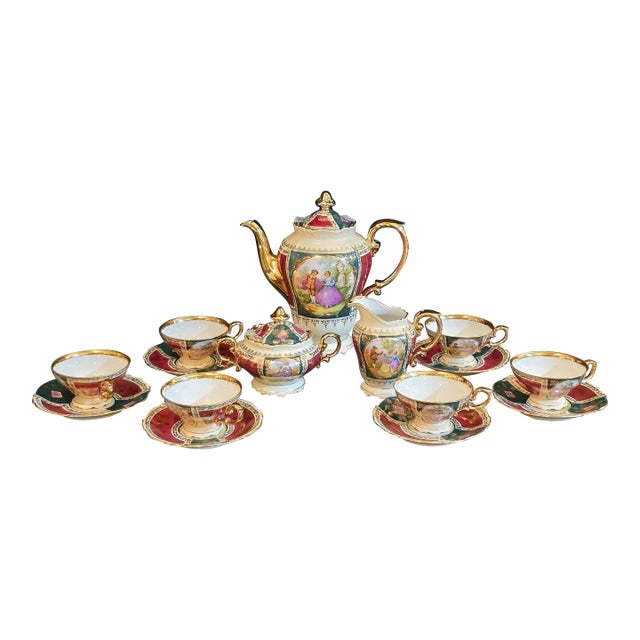 1930-1940 German Porcelain Tea Set- 17 Pieces For Sale