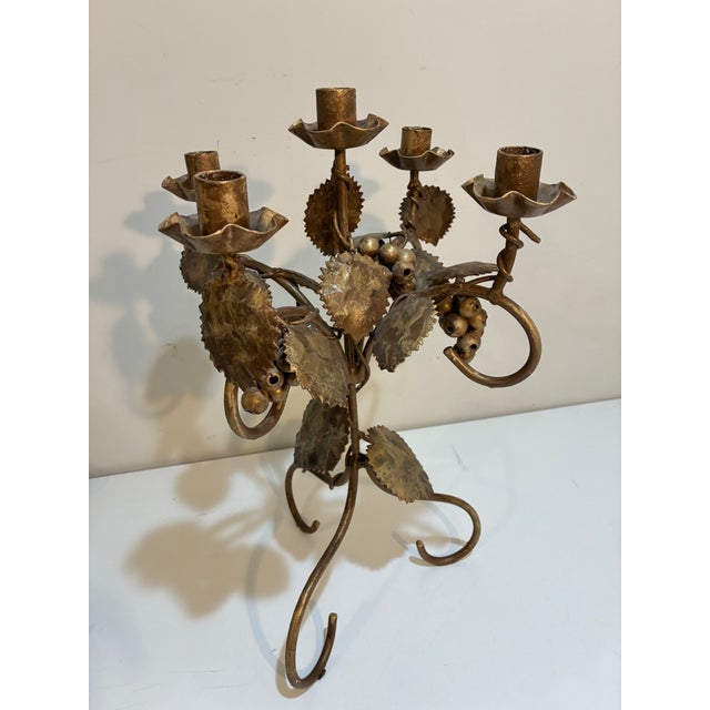 Hand Forged Wrought Iron Grapevine Five-Light Candelabra, 19” For Sale - Image 4 of 7