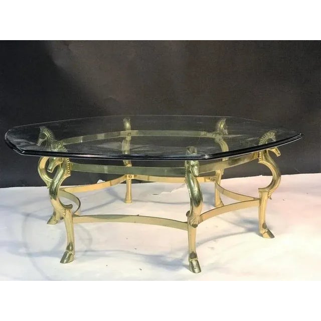 Stunning Cast and Polished Brass Seahorse and Hooves Coffee Table With Beautiful Beveled Glass Top.The Beveled Polished...