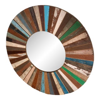 Late 20th Century Reclaimed Wood Rustic Sunburst Mirror For Sale