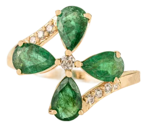 Nature-Inspired 14k Gold Motif Emerald Diamond Contemporary Ring Size 7