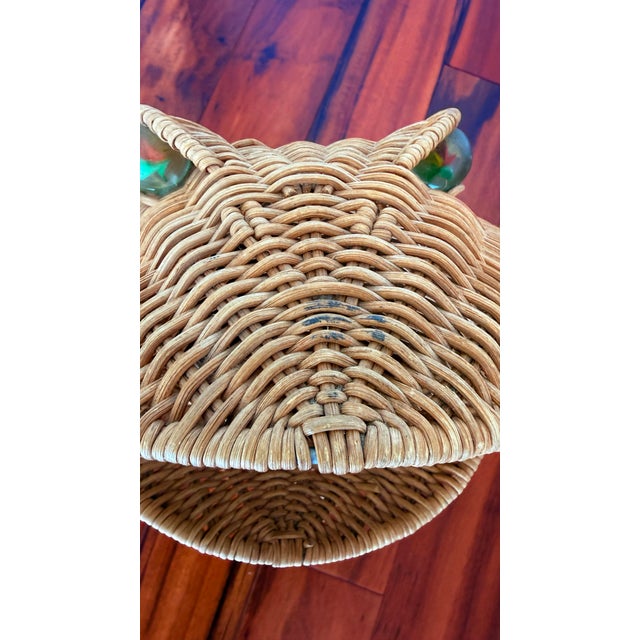 Rare Vintage Frog Shaped Wicker Basket 1960’s-1970’s Oliver Cajen Glass Marble Eyes For Sale - Image 10 of 11