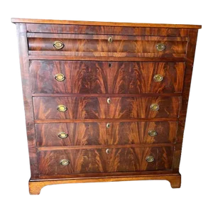 19th Century American Classical Flame Mahogany. 4 Drawer Chest of Drawers