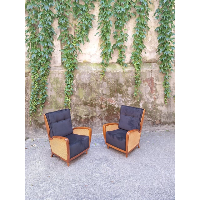 Armchairs Model 489 in Blue Velvet by Gio Ponti for Cassina, 1950s, Set of 2 For Sale - Image 12 of 18