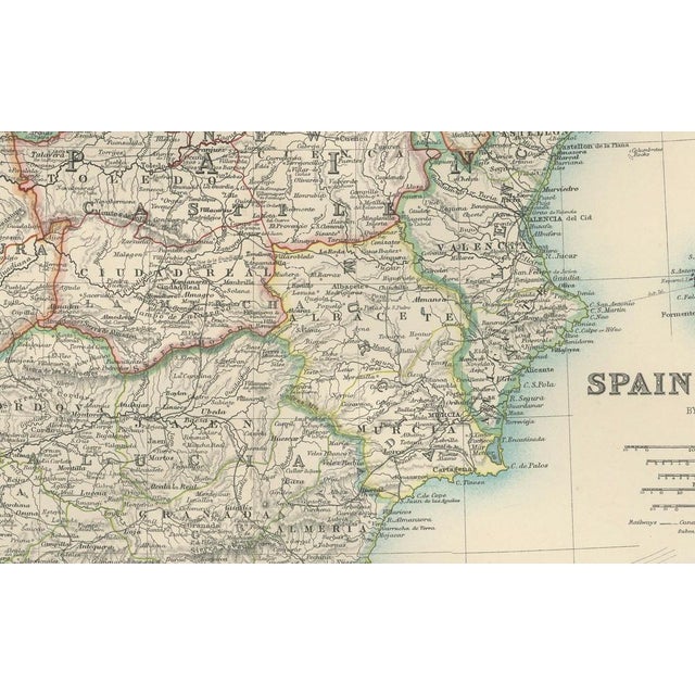 Antique Map of Spain and Portugal Regional Boundaries and Coastal Detail, 1903 For Sale - Image 6 of 9