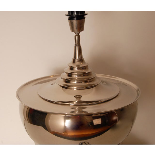 1990s Vintage Chrome Table Lamps Tall Silver and Royal Blue Modern Vase Lamps Set of 2 For Sale - Image 5 of 11