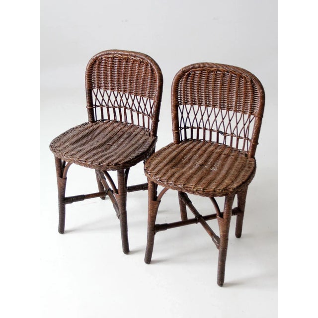 Early 20th Century Antique Wicker Chairs Pair For Sale - Image 5 of 12