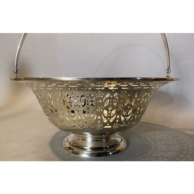 1930s Sterling Silver Reticulated Handled Brides Basket For Sale - Image 9 of 10