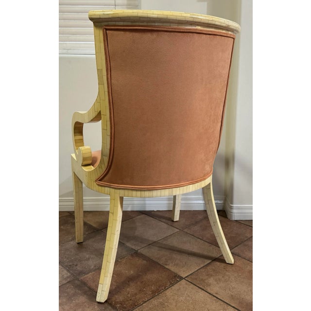 Mid 20th Century Vintage Tessellated Bone Lounge Arm Chair With Suede Upholstery Attributed to Enrique Garcel For Sale - Image 5 of 9