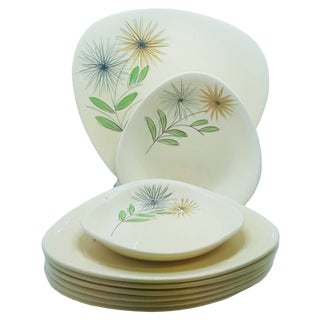 Hand Painted Abstract Dinner Set from St Clément, France, 1960s, Set of 9 For Sale