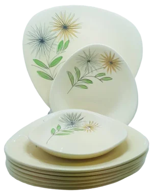 Hand Painted Abstract Dinner Set from St Clément, France, 1960s, Set of 9