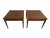 A refined pair of Baker side tables, featuring beautifully figured veneer tops with unique grain - no two exactly alike....