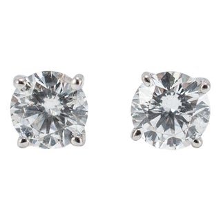Unisex 18k White Gold 4 Prong Push Back 0.60ct Round Diamond Stud Earrings, A Pair For Sale