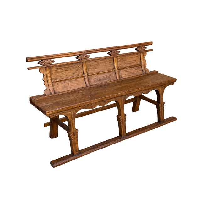 Rustic Vintage Rustic Raw Wood Long Sitting Bench With Back For Sale - Image 3 of 9