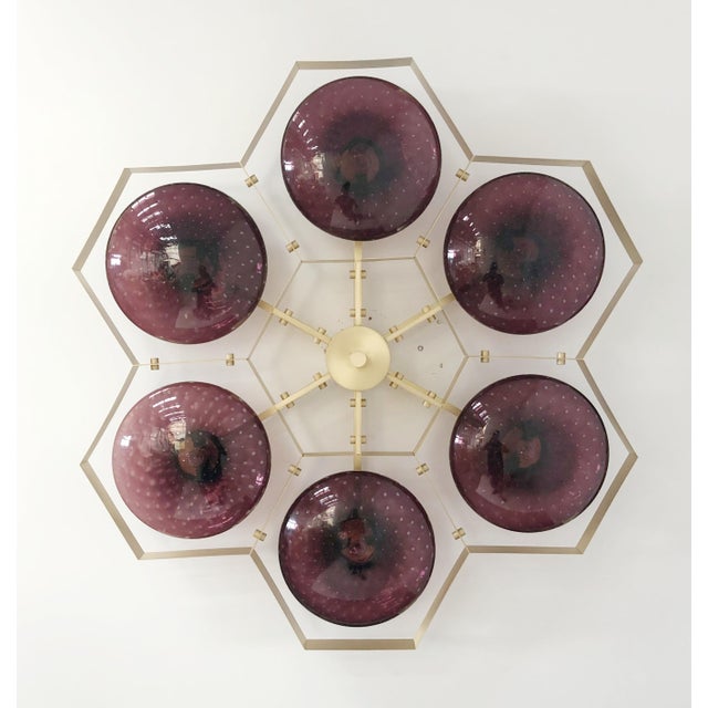 Italian 21st Century Hive Satin Brass Amethyst Bubbles Murano Flush Mount by Fabio LTD For Sale - Image 3 of 8