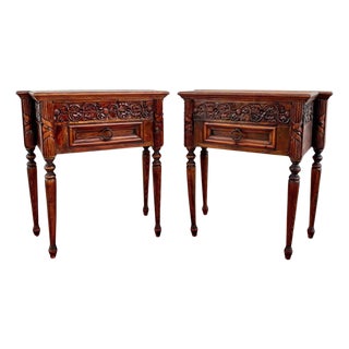Early 20th Century French Carved Wood Nightstands, 1940s, Set of 2 For Sale