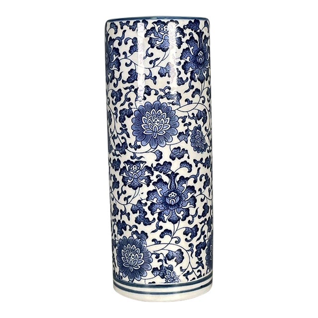 Blue & White Porcelain Floral Brush Pot For Sale