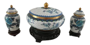1950s Cloisonn Ginger Jars and Lidded Bowl - Set of 3