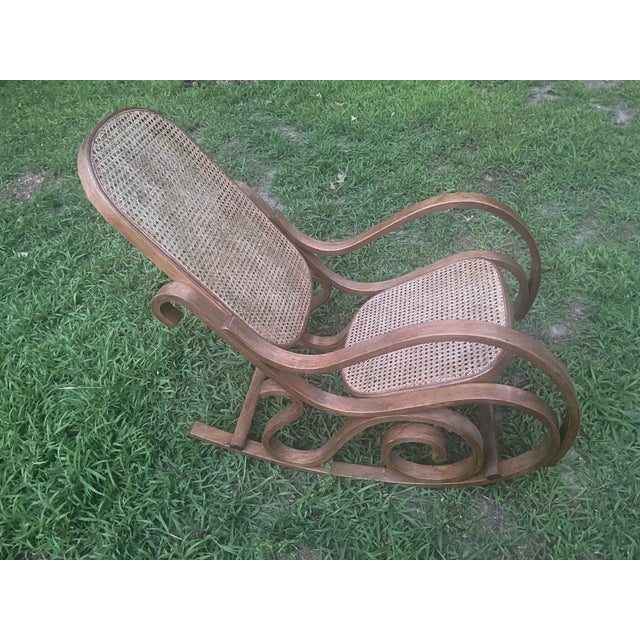 Vintage Bentwood Cane Rocking Chair – Thonet Style For Sale - Image 4 of 9