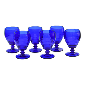 Mid 20th Century Hand-Blown Americana Cobalt-Blue Glasses- Set of 6