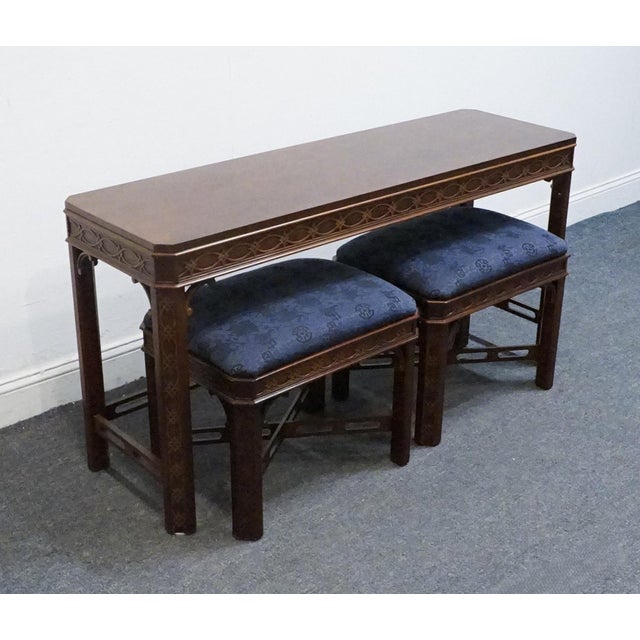 HICKORY CHAIR Banded Mahogany Traditional Chippendale 51" Accent Sofa Table w. Two Benches 150-10 26.25" High 51.75" Wide...