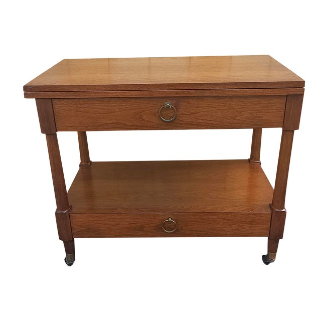 Mid-Century Heritage-Henredon Walnut Expendable Rolling Buffet Server For Sale