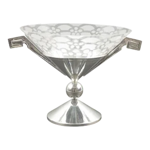 Art Deco Silver Plate and Etched Glass Centerpiece Bowl, France 1930s