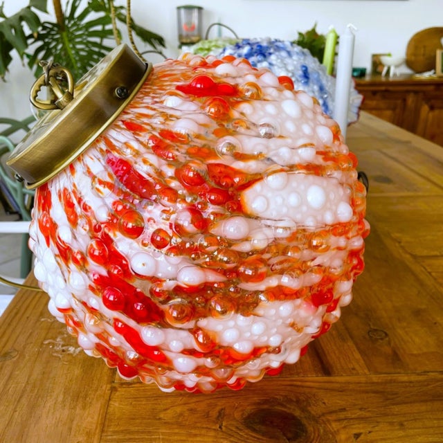 Large Portuguese Red Art Glass Pendant attributed to Marinha Grande, 1960s For Sale - Image 4 of 9