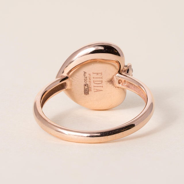 1980s Fidia Firenze Pink Enamel Heart & Diamond Ring in 18k Rose Gold, Size 5.5 For Sale - Image 4 of 4