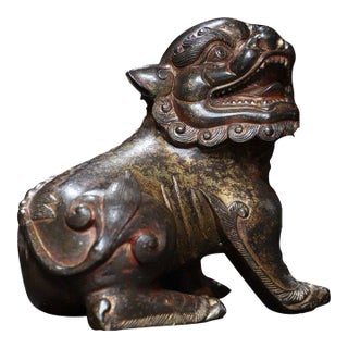 Vintage Chinese Gilded Bronze Guardian Lion Sculpture For Sale