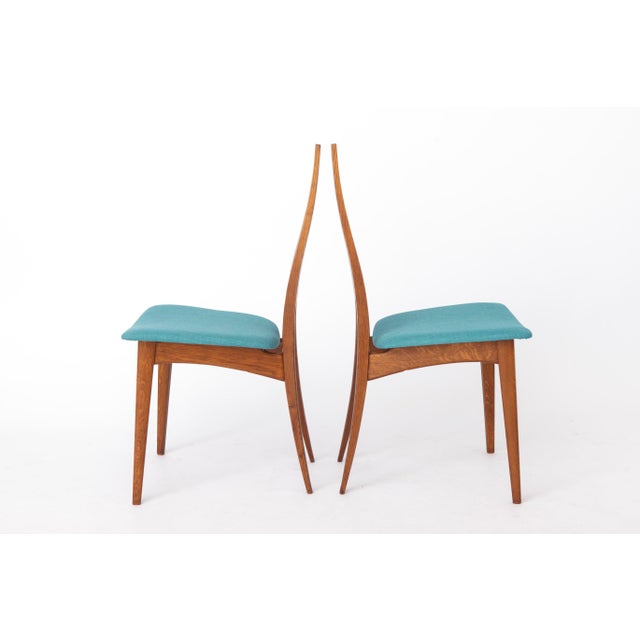 Vintage German Dining Chairs in Oak and Turquoise Upholstery by Ernst Martin Dettinger for Veil, 1960s, Set of 2 For Sale - Image 3 of 12