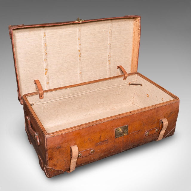 Large Antique Trunk Case, English, Leather, Suitcase, Shop Display, Edwardian For Sale - Image 9 of 12