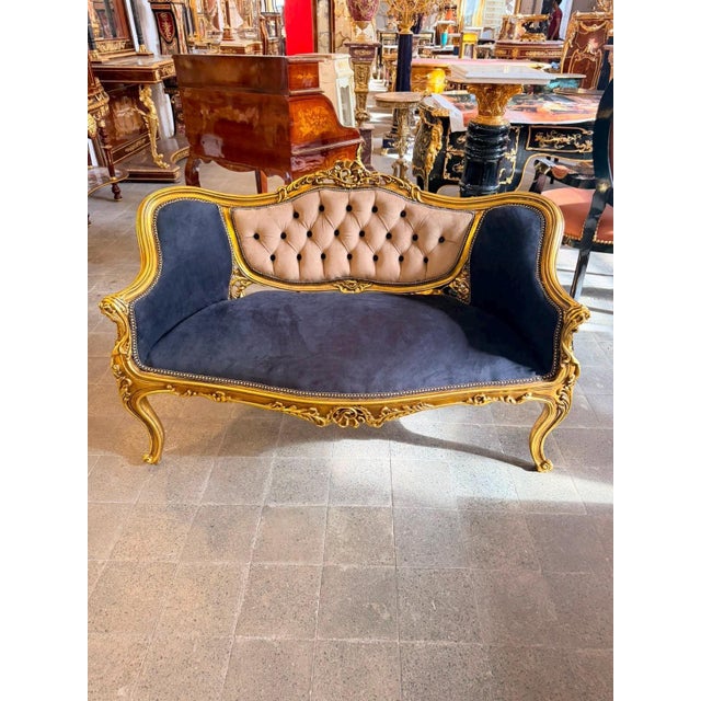 Vintage Rococo Loveseat Black & Beige Velvet 55W For Sale - Image 9 of 10