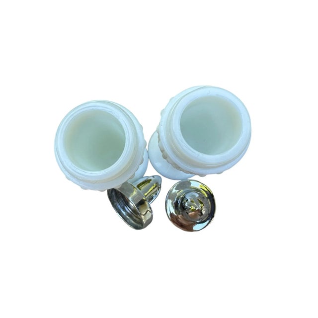 Glass White Milk Glass Hobnail Salt & Pepper Shakers- A Pair For Sale - Image 7 of 11