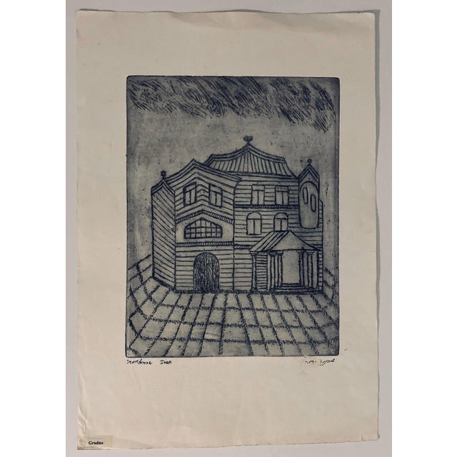 Dora Szampanier, Etching of destroyed synagogue - Grodno, Belarus For Sale In Miami - Image 6 of 6