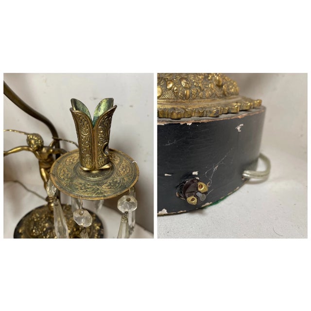 2 Antique Ornate Victorian Style Figural Bronze Wood Angel Cherub Table Lamps For Sale - Image 12 of 12