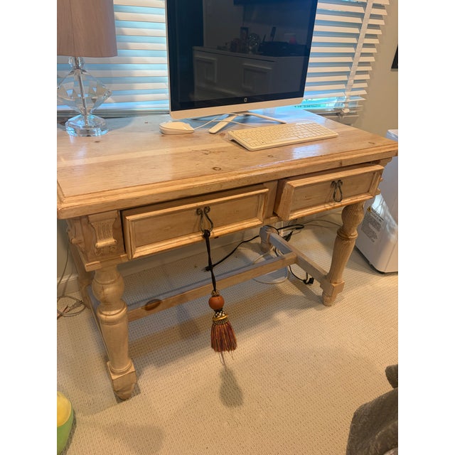 Mid-Century Modern French Provincial Farmhouse Style Desk in Natural For Sale - Image 3 of 4