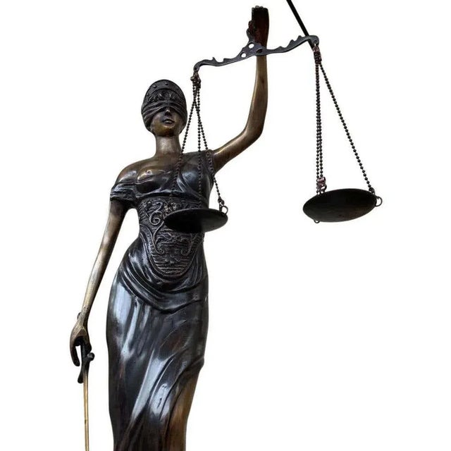 Gold Bronze Lady Justice Statue with Scales, 20th Century For Sale - Image 8 of 9
