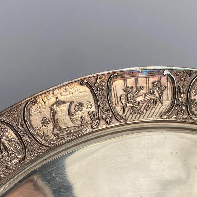 Art Deco Vintage Dutchardt Silver Plated Platter Tray With Handle Dutch Motif For Sale - Image 3 of 13
