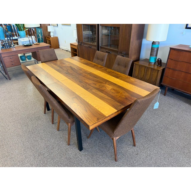 1970s Mid Century Modern Multi-Wood Dining Table Designed by Milo Baughman for Directional Furniture’s Gallery One Line For Sale - Image 6 of 12
