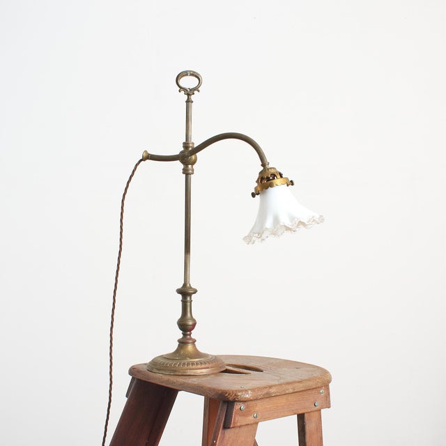 Antique French Brass Rise and Fall Pump Desk Lamp, 1890s For Sale - Image 10 of 11