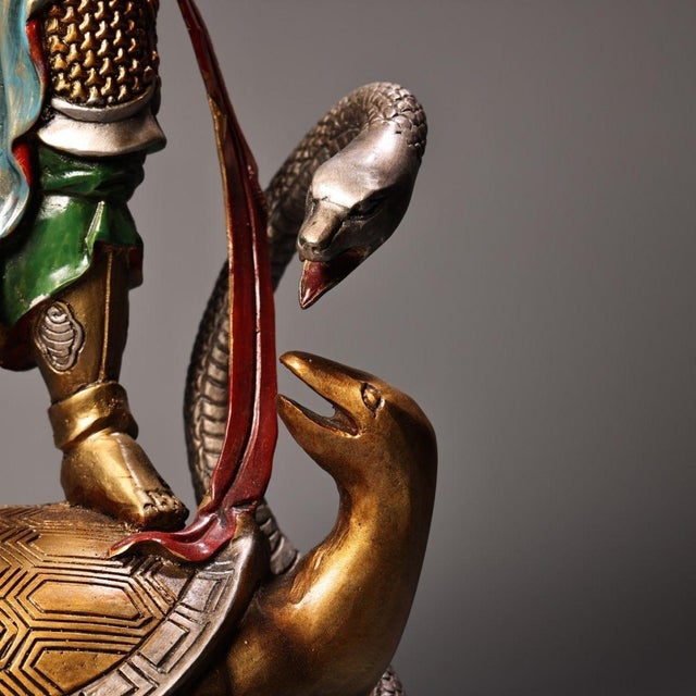 Late 20th Century Vintage Gilt Bronze Figure of Zhenwu Emperor on Tortoise and Snake For Sale - Image 5 of 10