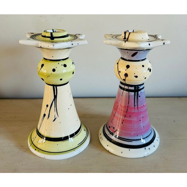 Abstract Modern Abstract Glazed Studio Pottery Candlesticks by Donna Toohey For Sale - Image 3 of 9