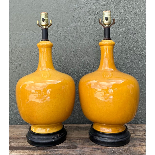 Vintage Glazed Ceramic Lamps - A Pair For Sale - Image 10 of 12