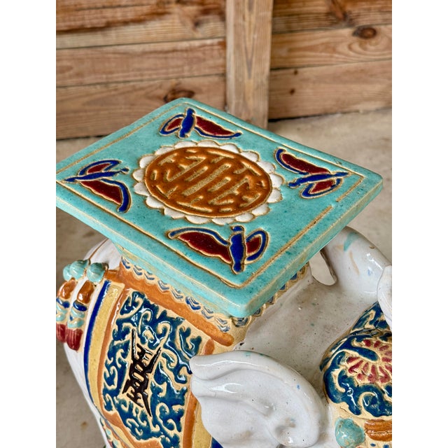Vintage Glazed Terracotta Elephant Garden Seat or Side Table For Sale - Image 4 of 11