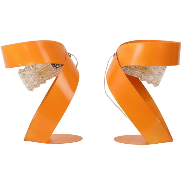 1960s Vintage Orange Table Lamps in Molded Metal, 1960s, Set of 2 For Sale - Image 5 of 11