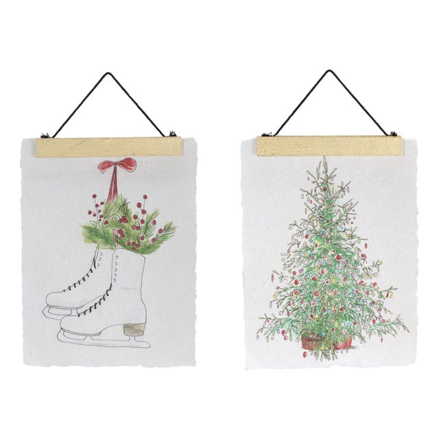 Christmas Tree & Ice Skate Holiday Banner (Set of 2) For Sale